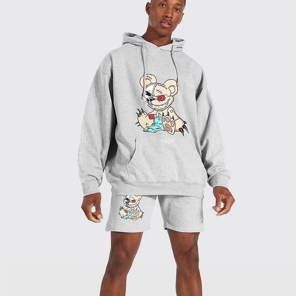 Boohoo Graphic Hoodie and Short Set - S - Picture 1 of 6